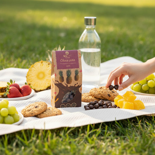 Presentación de piña bañada en chocolate 60%