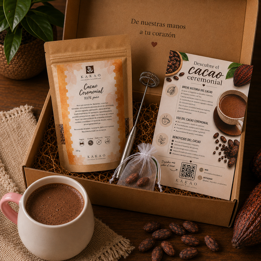 Pack Ceremonial: Cacao ceremonia, taza, espumador y granos de cacao