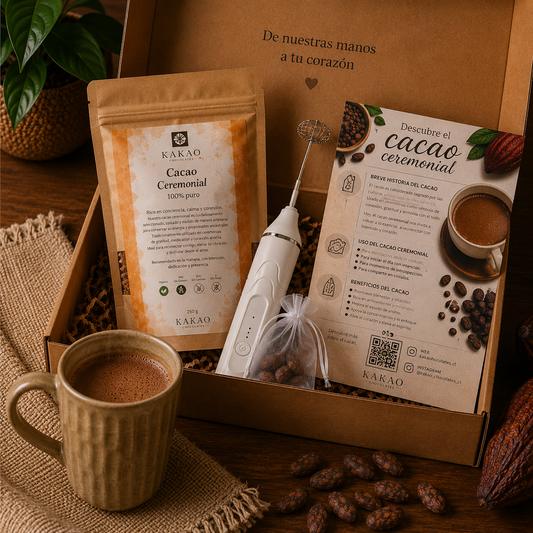 Pack Ceremonial: Cacao ceremonia, taza, espumador y granos de cacao