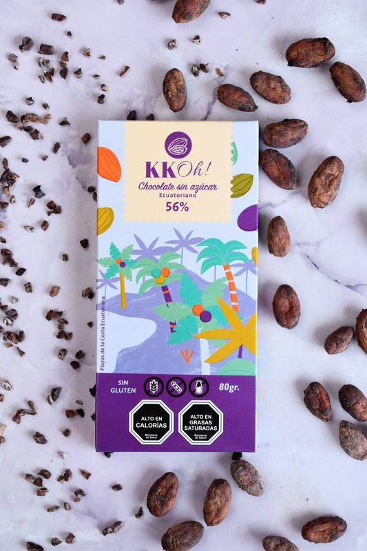 Barra de chocolate 56% sin azúcar de cerca